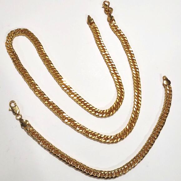 18k Necklace Bracelet Set Gold Plated Double Chain Christmas Birthday Gift - NEW